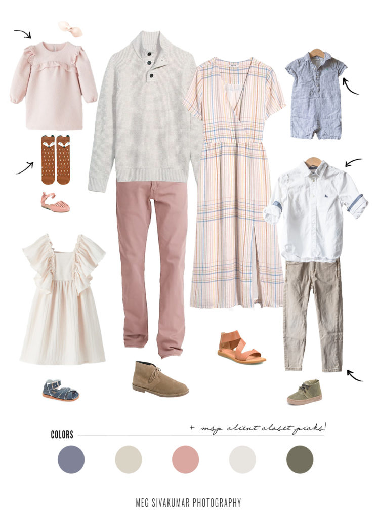 Relaxed classic outfits for your PNW summer family pictures featuring blush, cream, & tan.